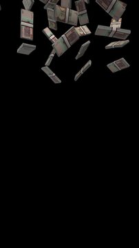 Vertical 100 Baisa Oman Falling Animation Stacks Of Money on Black Screen