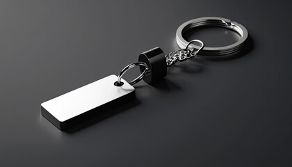 Silver key chain with a minimalist and modern design. Two blank rectangular pendants offer room for personalization. Perfect for a gift or everyday accessory