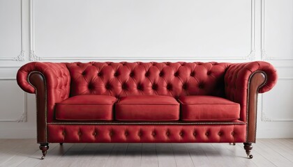 3 seater Chesterfield sofa in luxurious red velvet. Iconic design with deep tufted buttons and elegant curved armrests. Perfect for classic or contemporary living rooms looking for a touch of glamour