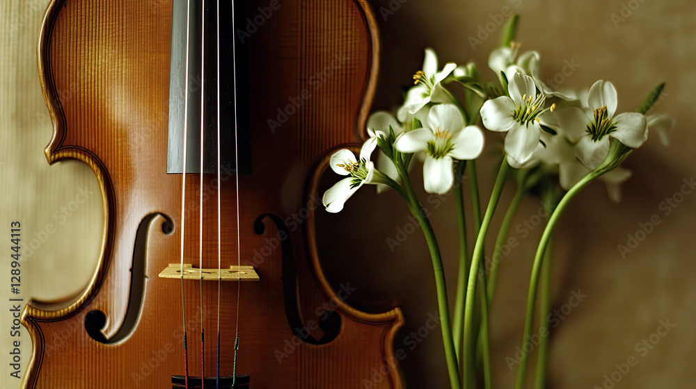 Aufkleber nature and music entwine through flower stems merging with elegant violin strings