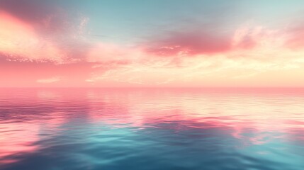 Fototapeta premium A serene ocean scene with colorful sunset and clouds reflecting