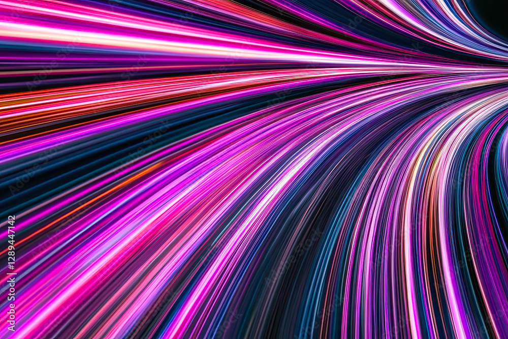 Aufkleber Dynamic Laser Beams Curve Through a Dark Space Illustrating Speed and the Flow of Data