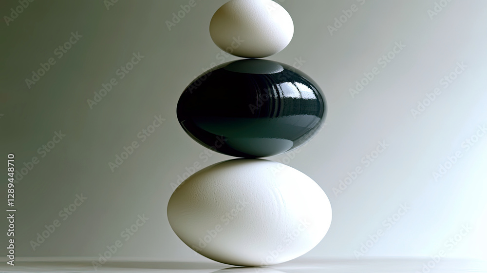 Poster elegant balance of three stacked eggs showcasing minimalism and harmony in design