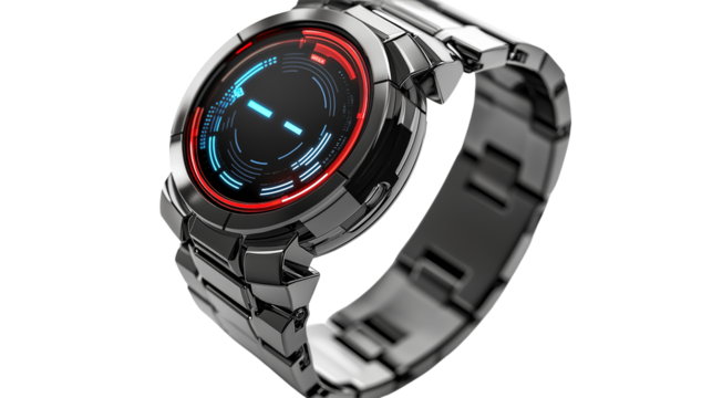 High-end smart wristwatch with OLED display, futuristic smartwatch design, modern technology concept, isolated on a white background