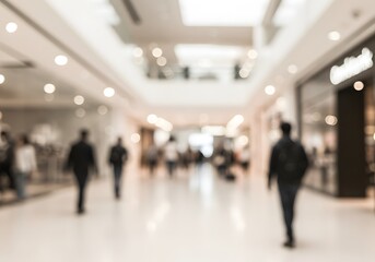 Photorealistic Busy Shopping Mall Interior with Motion Blur – Shoppers, Escalators, and Modern Architecture 