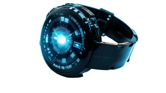 High-end smart wristwatch with OLED display, futuristic smartwatch design, modern technology concept, isolated on a white background