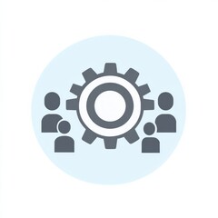 Simple HR software icon with people and gear symbol neutral tones