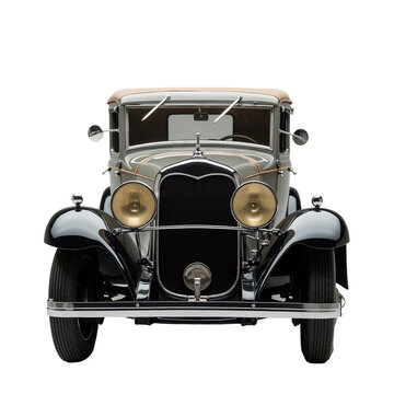 Fototapeta Vintage car with chrome details, black and grey body, and aerodynamic shape reflecting a classic design era