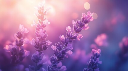 Obraz premium Beautiful purple lavender flowers are blossoming in natural sunlight environment