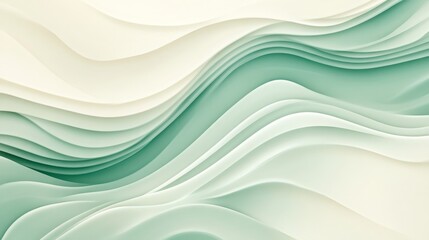 Obraz premium Abstract depiction of layered waves showcasing green and cream colors