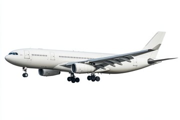 Obraz premium Airplane Isolated On White Background - A sleek white airplane soaring through the sky, symbolizing travel, freedom, adventure, technology, and innovation