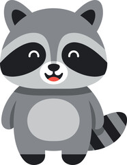 Naklejka premium Cute cartoon raccoon character in flat design style, cheerful expression, minimal colors, vector illustration