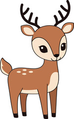 Fototapeta premium Cute cartoon deer with big eyes and antlers in a minimal flat vector art style