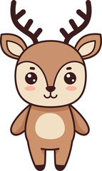 Fototapeta premium Cute cartoon deer character in a minimal style with large eyes and antlers in a joyful pose vector illustration