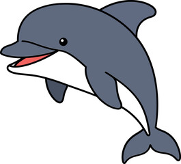 Obraz premium Happy dolphin swimming joyfully in a playful ocean scene, flat vector illustration