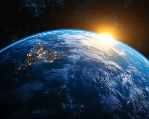 Obraz premium Earth from space showing sun rise over the planet