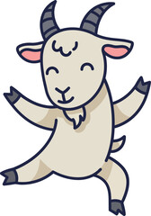Obraz premium Playful goat character in a cheerful pose showcasing flat design vector art