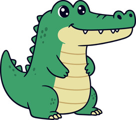 Naklejka premium Cute green crocodile character in a playful, cartoonish style, smiling happily in vector illustration