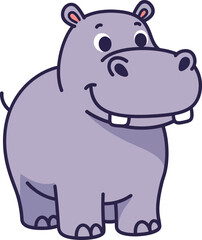 Fototapeta premium Happy cartoon hippopotamus with a big smile in a minimal vector illustration