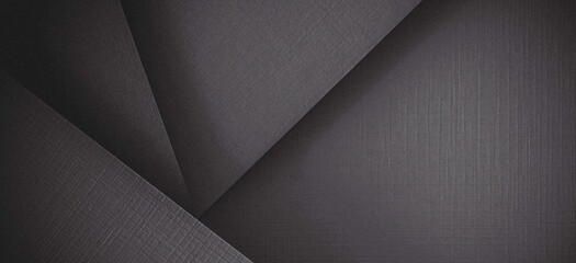 Abstract dark textured paper background. Geometric black paper sheets layout with shadows. Top...