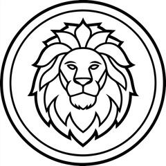 Obraz premium Majestic Lion Badge Vector – Golden Mane Clipart, Line Art & Cartoon Illustration, Majestic lion badge vector with a golden mane – perfect for clipart, logos, and line art designs.