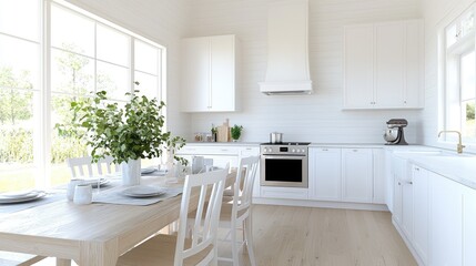 Bright, Modern Farmhouse Kitchen with Outdoor View. Potential Stock Photo Use