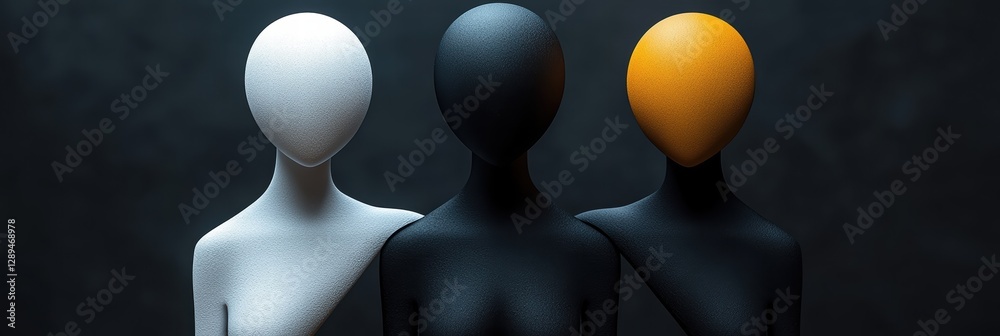 Poster figures in black and white display with a touch of vivid color highlighting diversity and unity