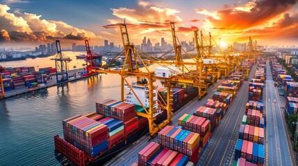 A global shipping port exporting wood pellet fuel, showcasing the growing demand for bioenergy and clean energy solutions worldwide