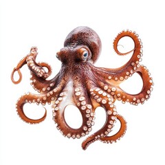 Fototapeta premium Colorful octopus with tentacles on white background - A vibrant octopus showcasing its tentacles, symbolizing intelligence, adaptability, ocean life, uniqueness, and beauty in marine ecosystems