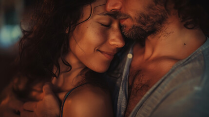 Fototapeta premium Intimate Couple Embrace at Golden Hour