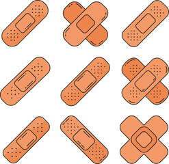 Bandages arranged in a grid pattern showcasing minimal design style in vector art