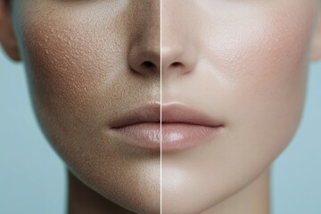 Graphic layouts demonstrating skin transformation effects for advertising purposes
