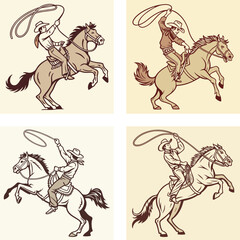 a cowboy bucking horse lassoing  vintage retro vector