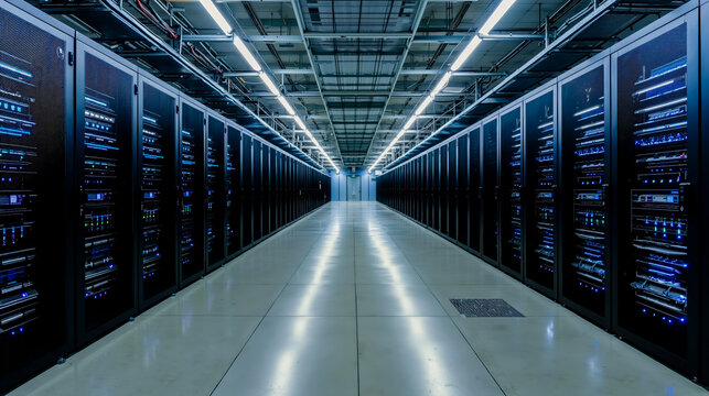 A long row of servers in a server room