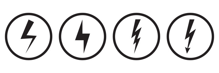 Lightning, electric power vector logo design elements. Energy and thunder electricity icons collection concept. Flash bolt sign in the circle. Vector ilustration