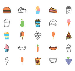 Set of vector food icons with white background