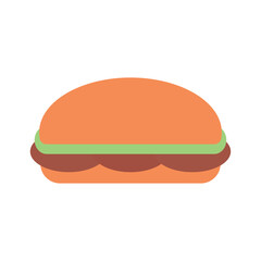 Flat vector illustration of a minimalist hamburger with a beef patty and lettuce in a bun, clean design perfect for fast food, menu, or restaurant-themed graphics