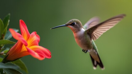 Naklejka premium Hummingbird Hovering Near Flower