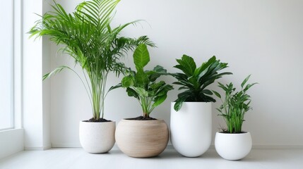 Fototapeta premium Minimalist Workspace with White Desk and Potted Plant