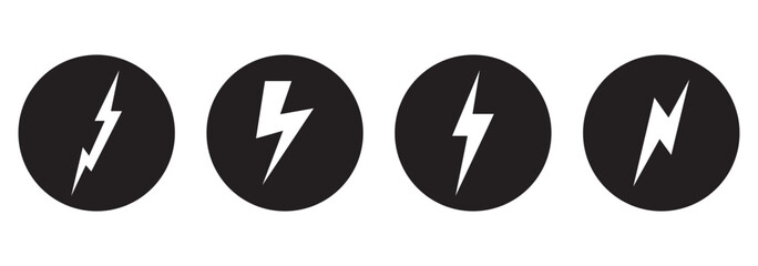 Lightning icon set. Line and glyph flash sign. Outline thunderbolt symbol