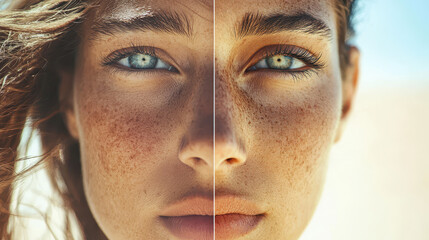 Detailed comparison of a real face and a deepfake representation showcasing manipulation artifacts and distortions