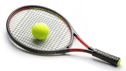 Tennis Racket and Ball on White Background