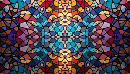 Colorful Stained Glass Design in Blues and Reds Represents Artistry