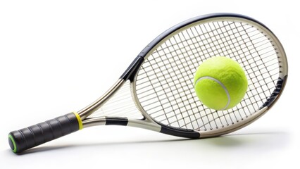 Tennis Racket and Ball on White Background