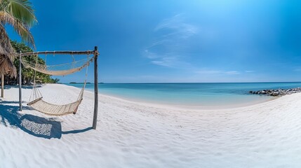 Relaxing beach hammock scene tropical paradise landscape photography sunny day serene viewpoint tranquility concept