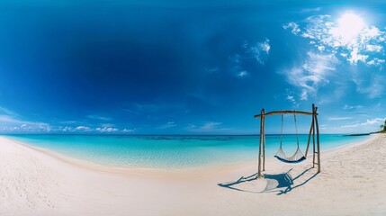 Relaxing swing on a tropical beach maldives scenic photo calm ocean panoramic view serenity and escape