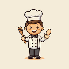 Man Chef Cooking Cartoon Icon Illustration