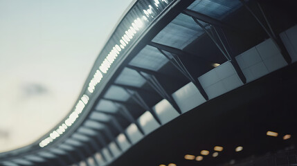 Naklejka premium A close-up of a modern football stadiums unique curved roof designed for optimal acoustics.