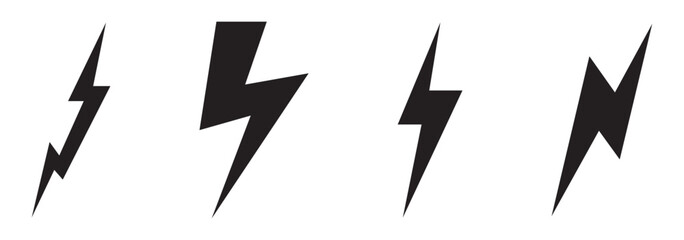 Vector lightning bolt icon set – bold, stylized electric lightning shapes for graphic design, energy themes, power symbols, and branding elements