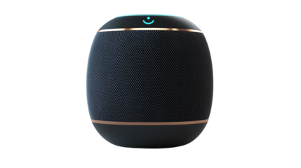 Smart home speaker with LED indicator, voice assistant technology, future of home automation concept, isolated on a white background